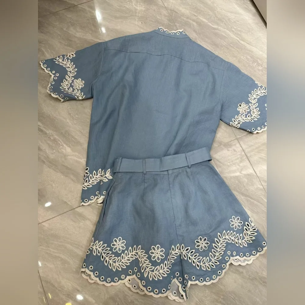 Zimmermann Blue and White Junie shirt and shorts - Picture 2 of 8